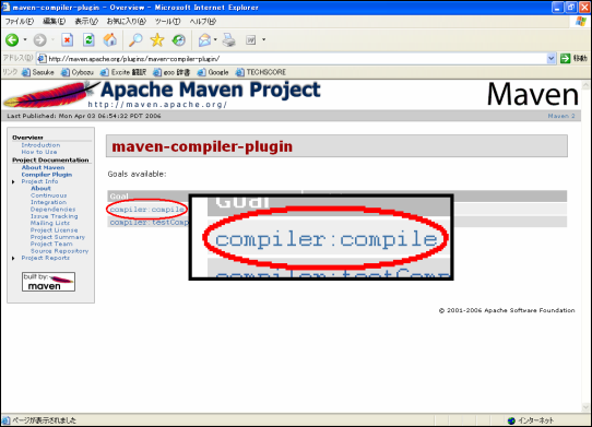 Maven サイト -> Available Plug-ins -> compiler -> compiler:compile
