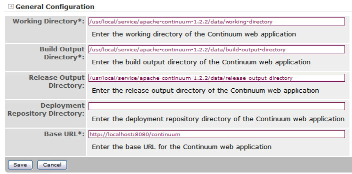 Continuum 一般情報設定画面
