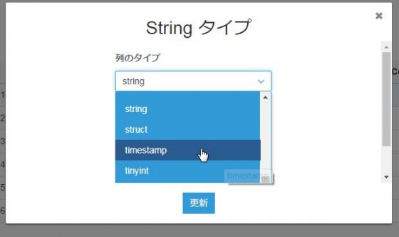 string1をtimstamp型に変更