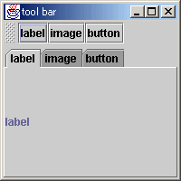 7.2のサンプルウィンドウに「JToolBar」を付け加えた例